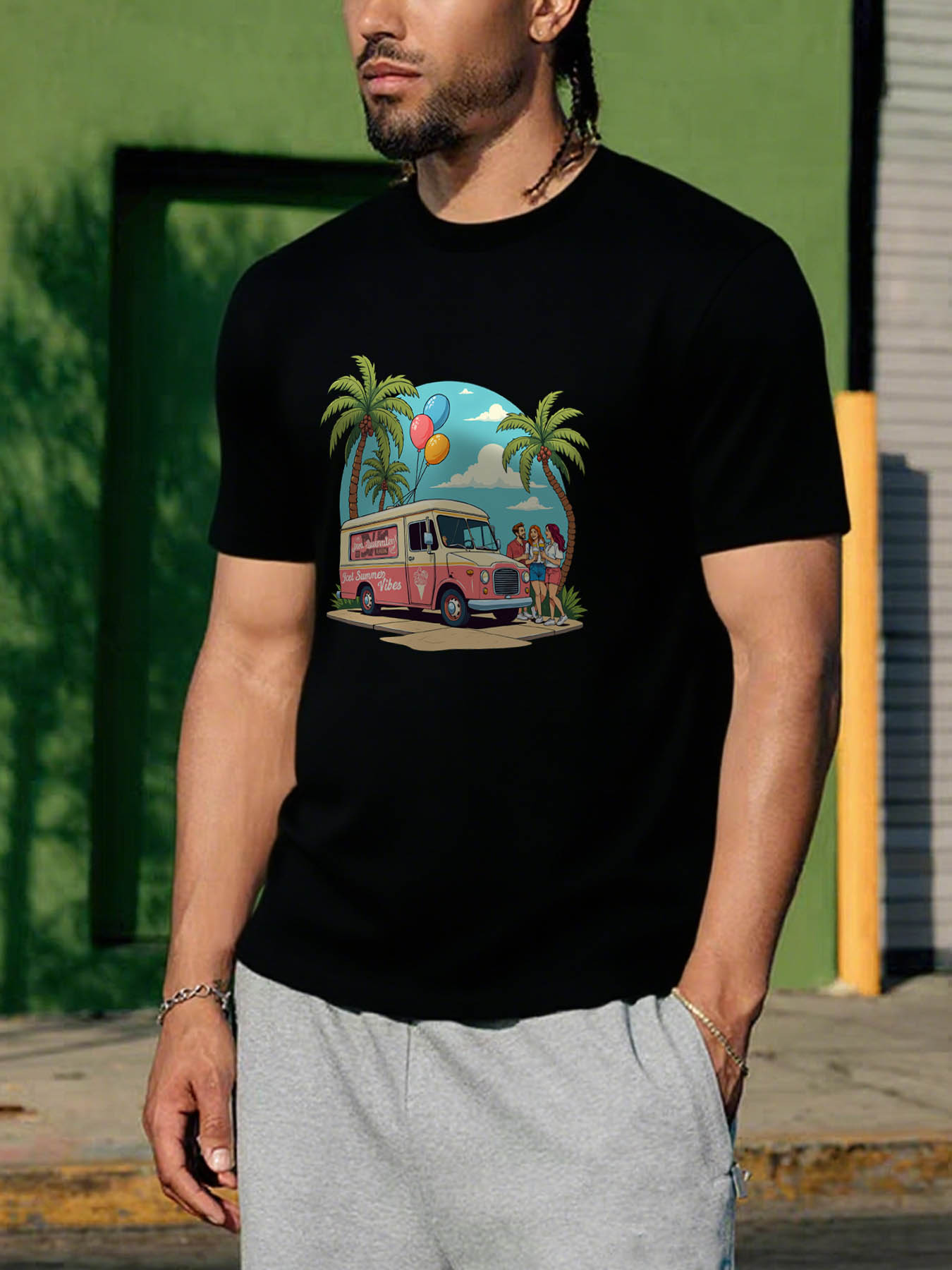 RTTMALL Caribbean Island Beach Printed Casual Summer Cotton T-Shirt for Men