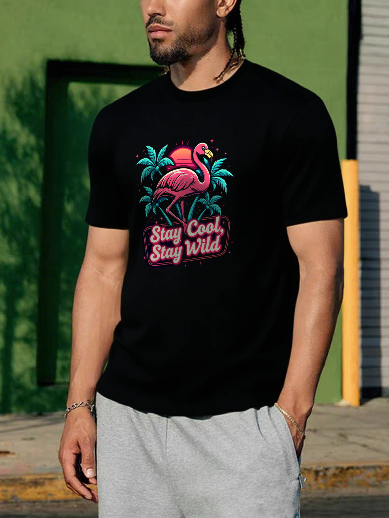 RTTMALL Caribbean Island Vacation Printed Cotton Crewneck Casual Summer T-Shirts for Men