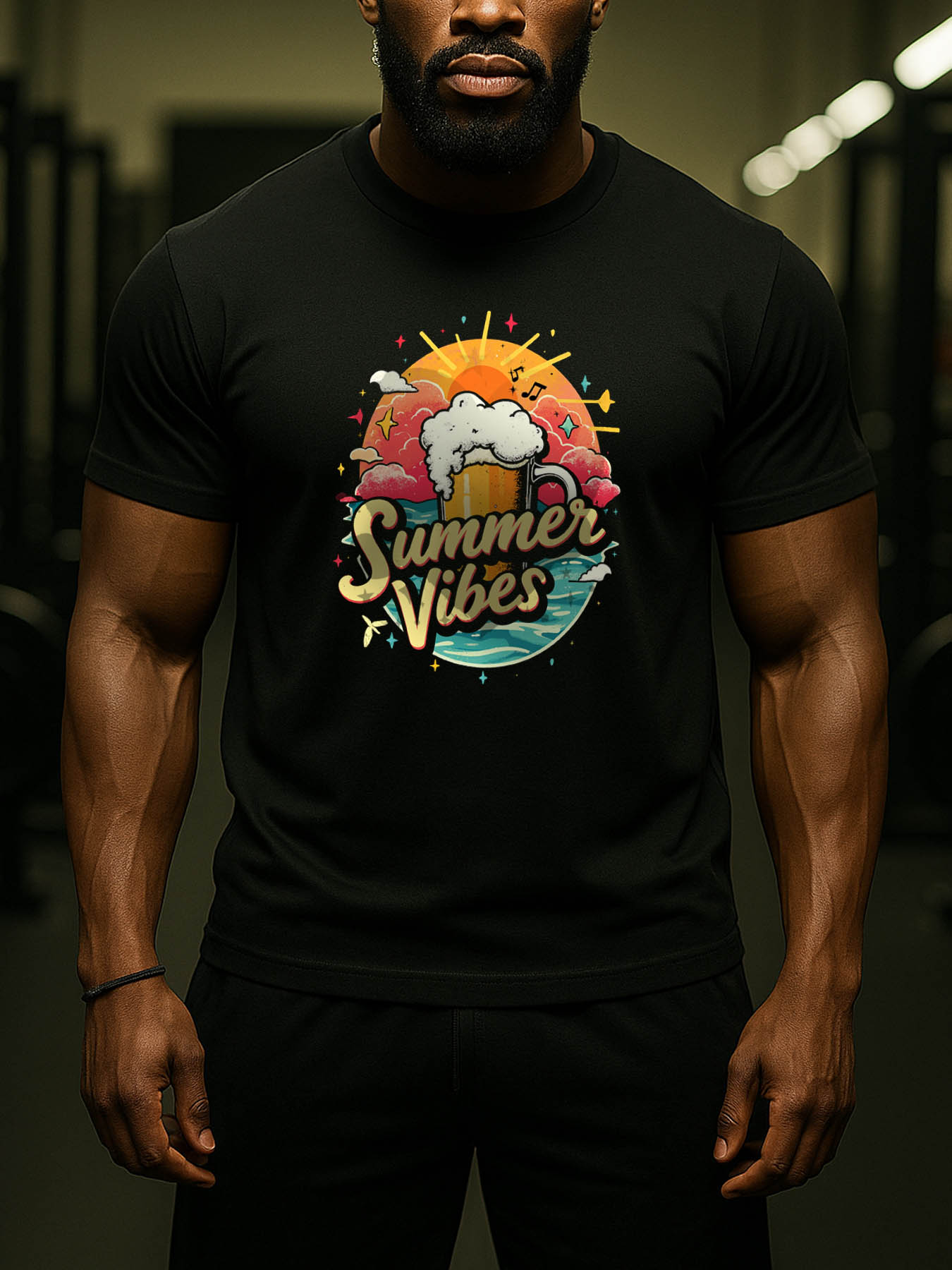 RTTMALL Caribbean Island Beach Printed Cotton Casual Summer T-Shirt for Men