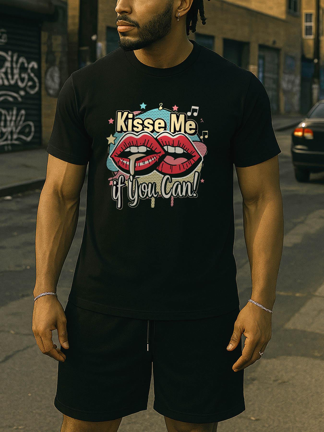 RTTMALL Caribbean Island Vacation Casual Printed Lip Print Vintage Street Style 100% Cotton Breathable Comfort T-Shirt for Men