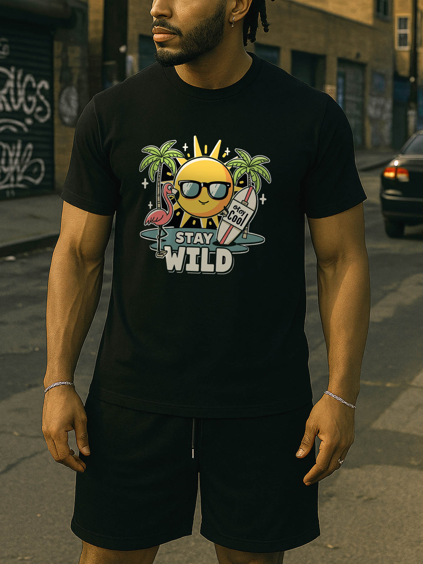Men's 100% Cotton RTTMALL Printed T-Shirt, Caribbean Beach Island Summer Casual Short Sleeve Tees