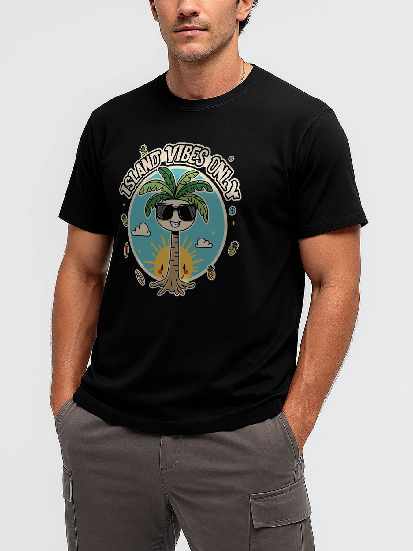 RTTMALL Caribbean Island Beach Print Men's 100% Cotton Casual T-Shirts, Breathable Machine Washable Summer Vacation Tees with Ethnic Tribal Art Designs