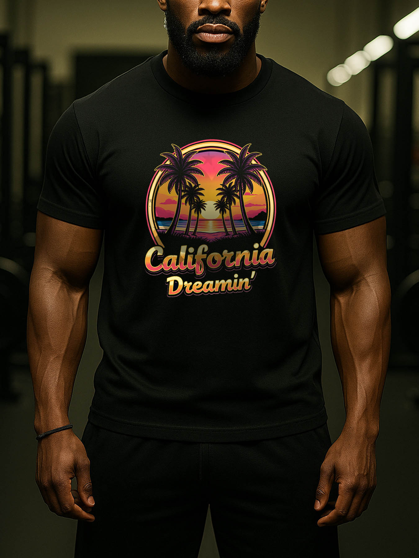 Men's RTTMALL Printed Cotton T-Shirt, Palm Tree Sunset Beach Graphic Tees for Caribbean Island Summer Casual Wear
