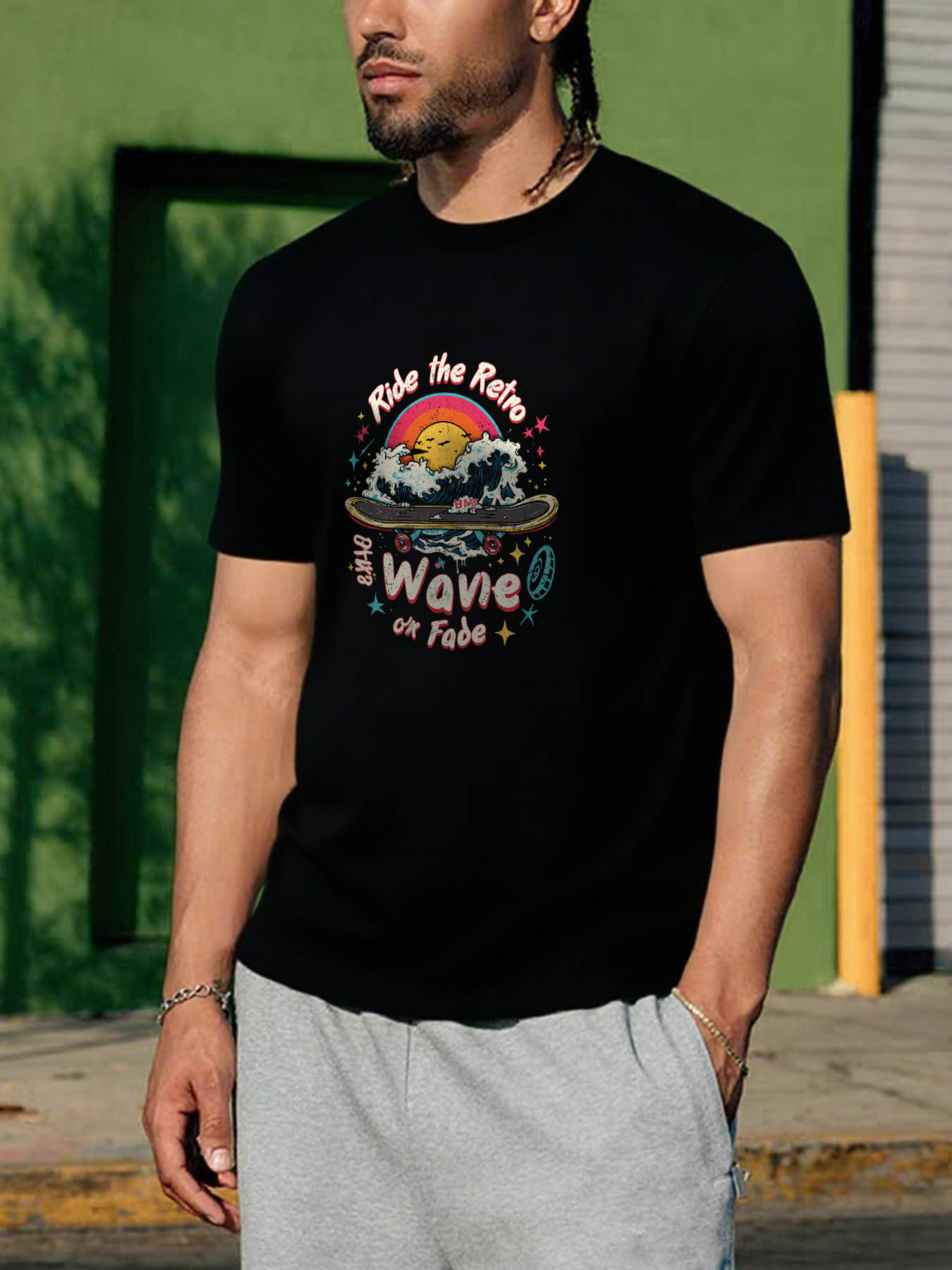 RTTMALL Caribbean Island Beach Casual Printed Cotton T-Shirts for Men with Vintage Street Skate & Summer Palm Tree Graphic Prints, Machine Washable Fitted Soft Tees