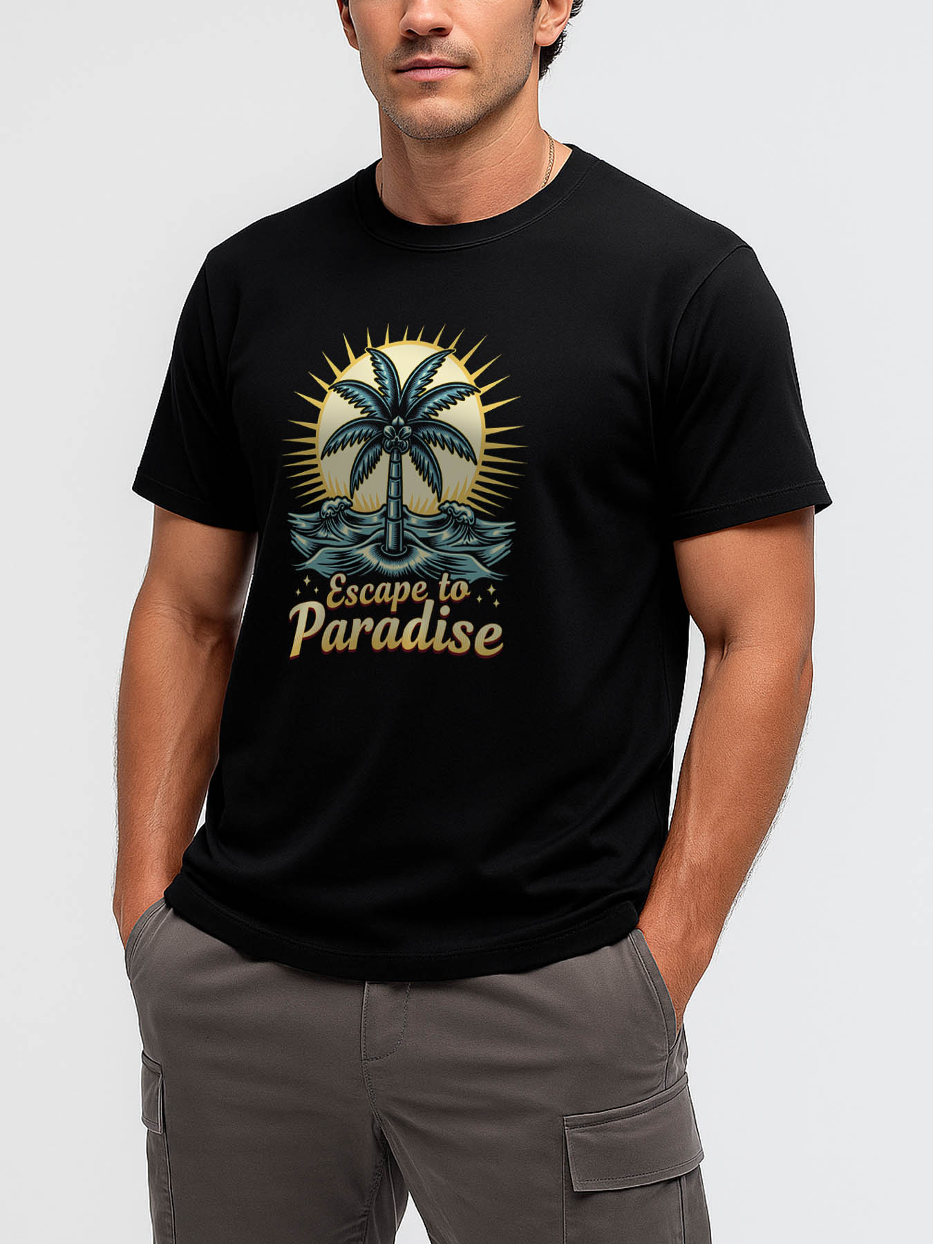 RTTMALL Printed Men's Cotton T-Shirts, Caribbean Island Beach Palm Tree Graphic Casual Summer Tees for Vacation