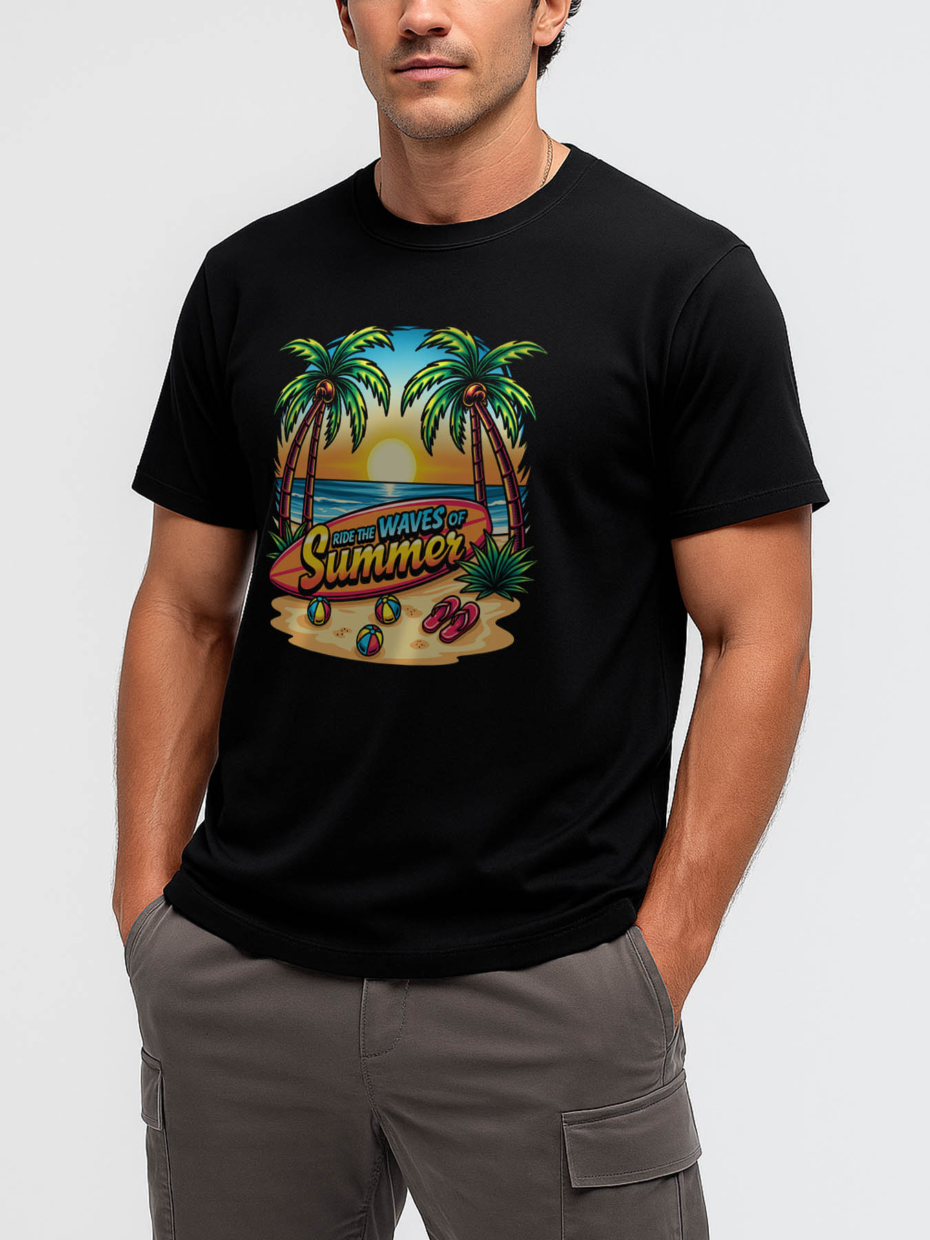 RTTMALL Caribbean Island Vacation Beach Casual Printed Cotton T-Shirts for Men with Breathable Quick-Dry Fabric