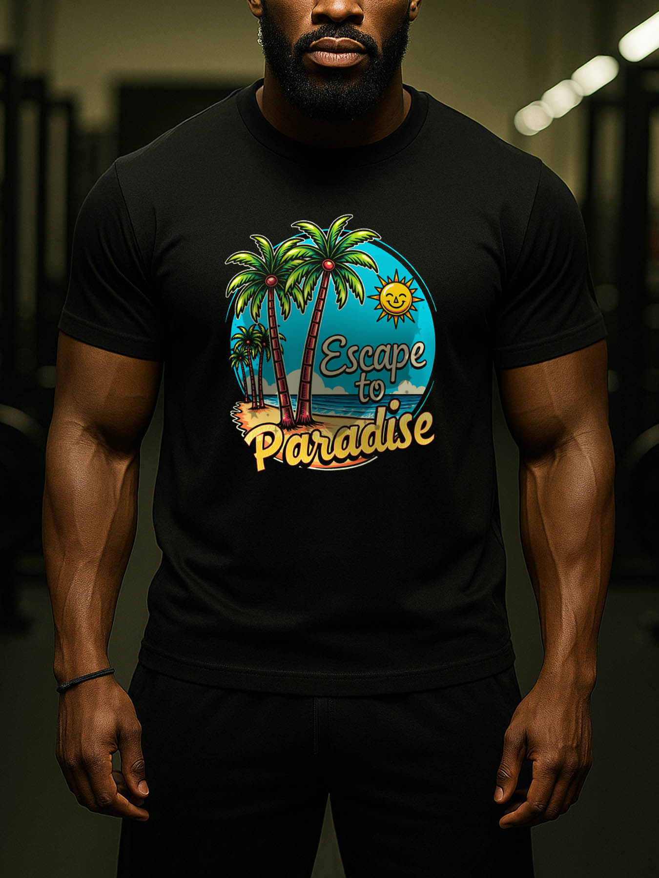 RTTMALL Men's 100% Cotton Printed T-shirt, Palm Tree Beach Island Casual Summer Tee for Caribbean Central American Outdoor Golf Daily Wear