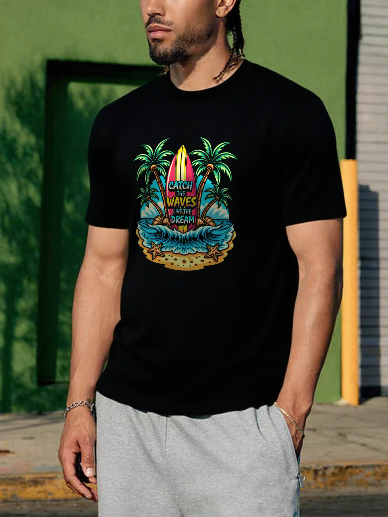 RTTMALL Caribbean Island Vacation Beach Casual Printed Cotton T-Shirts for Men with Breathable Quick-Dry Fabric