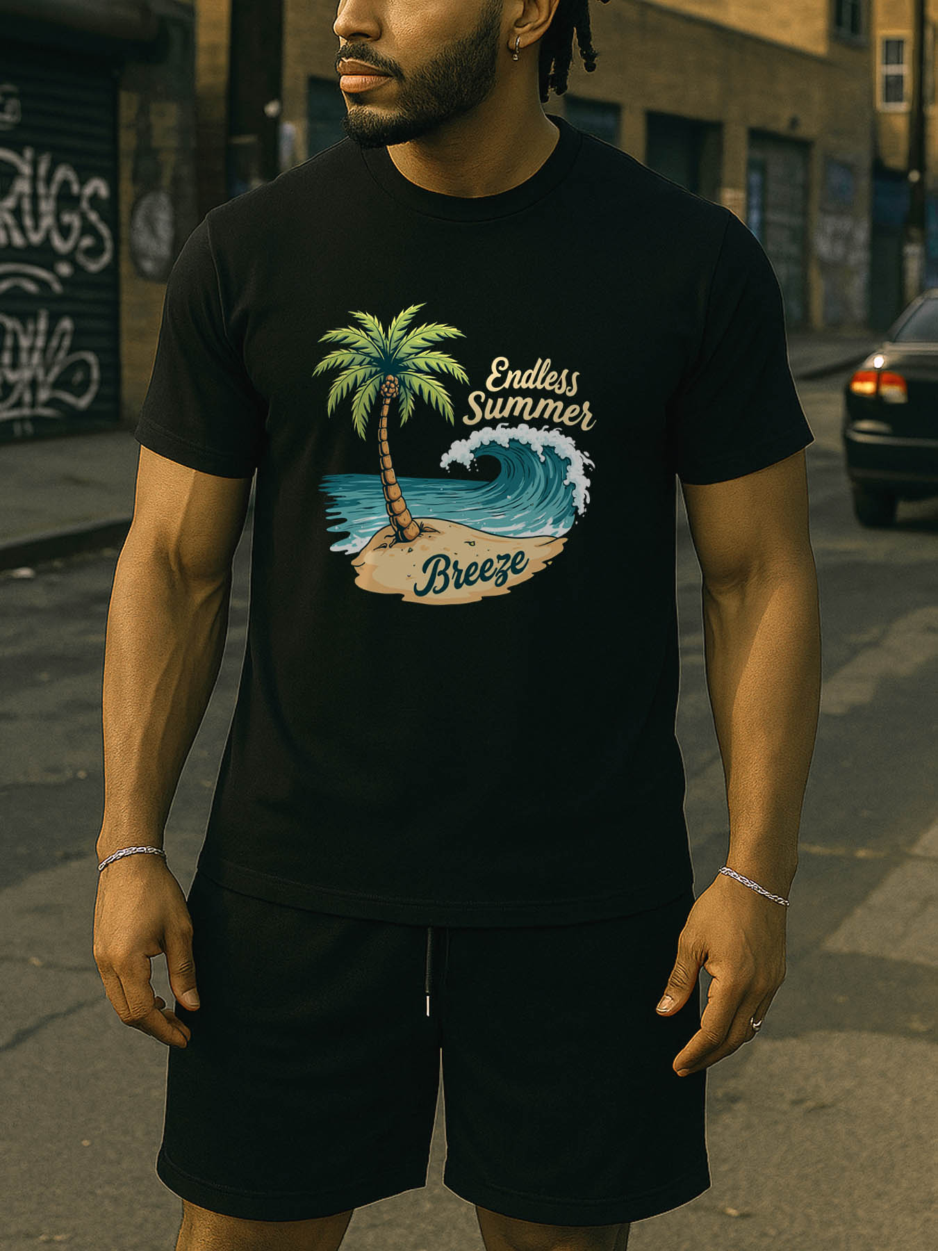 RTTMALL Caribbean Vacation Beach Casual Summer Printed Cotton Crewneck T-Shirt for Men
