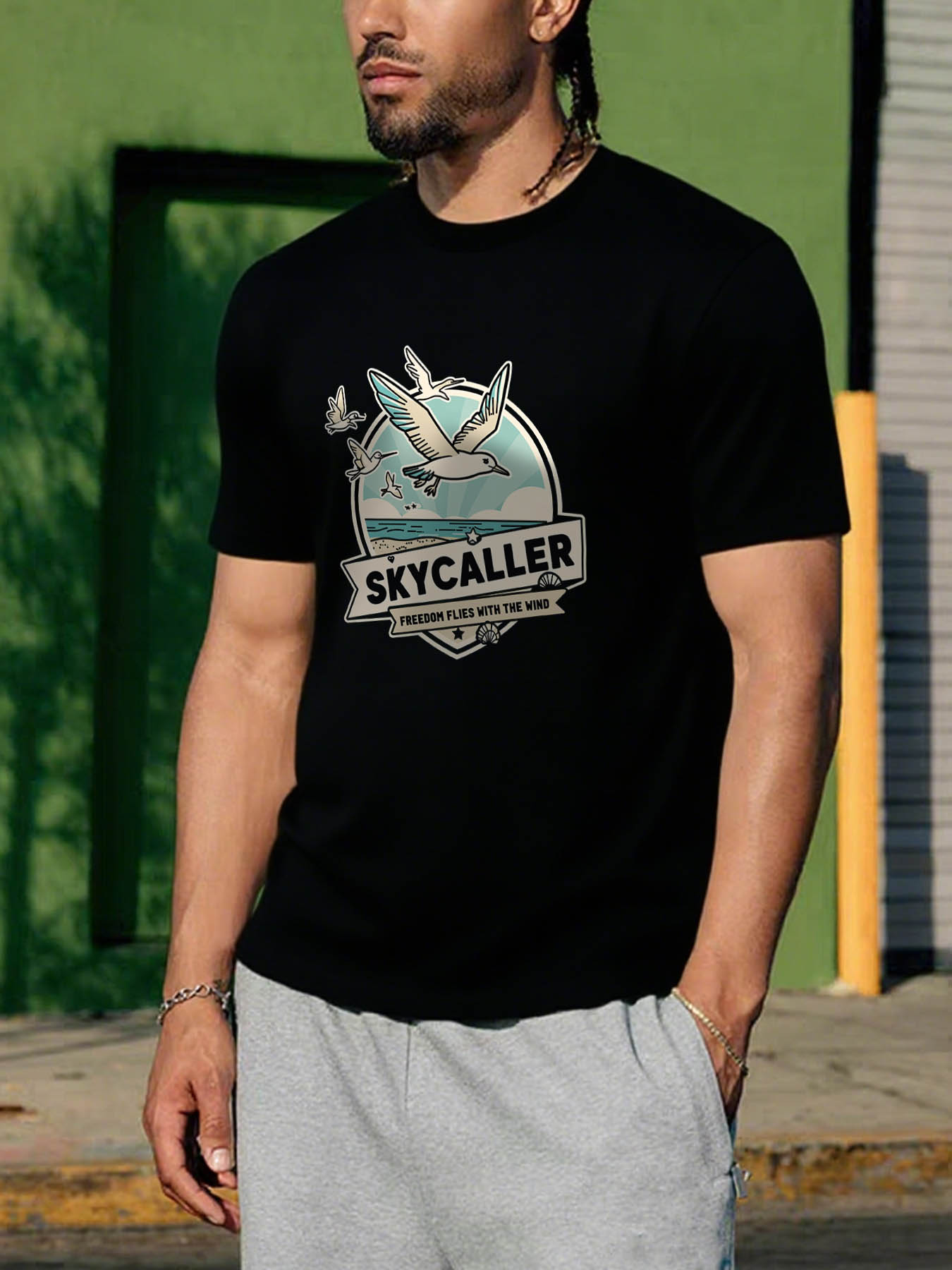 RTTMALL Caribbean Island Vacation Casual Printed 100% Cotton T-Shirts for Men with Summer Beach Geo Pattern